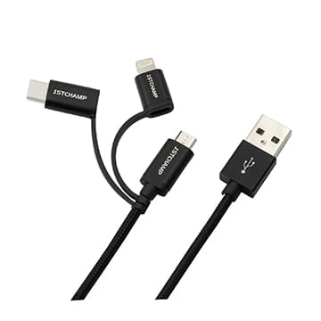 SmarTone Online Store First Champion 3in1 Micro USB Cable With Lightning & Type C Adaptor 1m