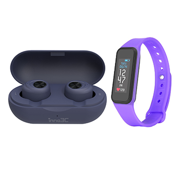 SmarTone Online Store inno3C I9 Wireless Earphone with ARCHON Bemoved HR Fitness Tracker (Accessories of A Perfect Purple Bundle)